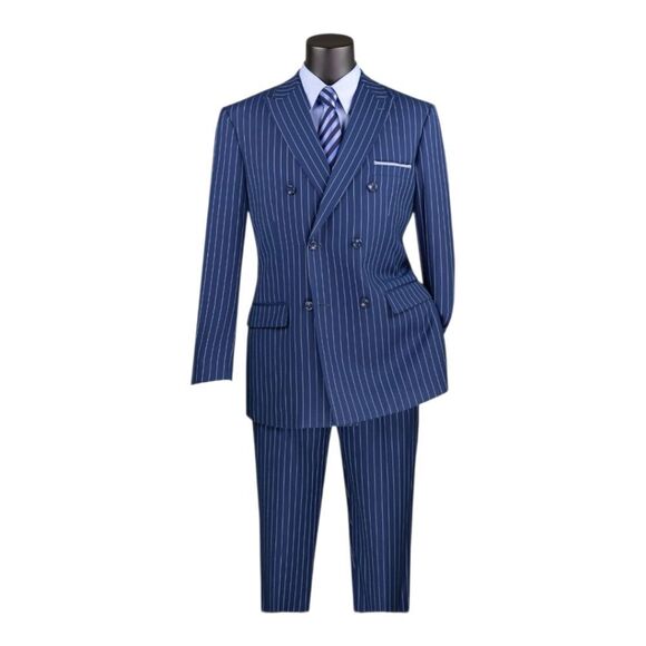 VINCI MENS 2 PIECE DOUBLE BREASTED PINSTRIPE SUIT W/ ADJUSTABLE WAISTBAND F-DSS - Picture 2 of 2